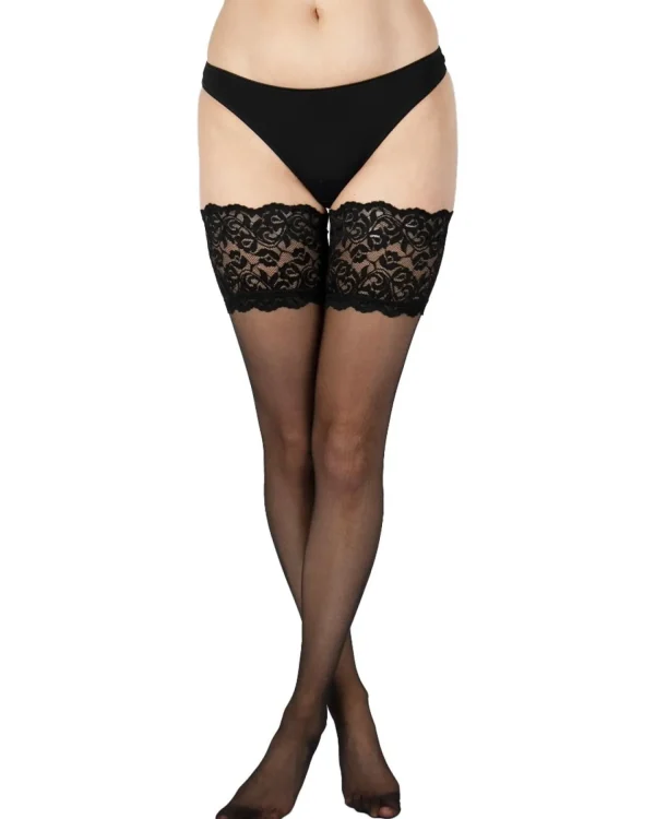 Aristoc Hold Ups & Stockings | 10 Denier Lace Top Hold Ups - Black