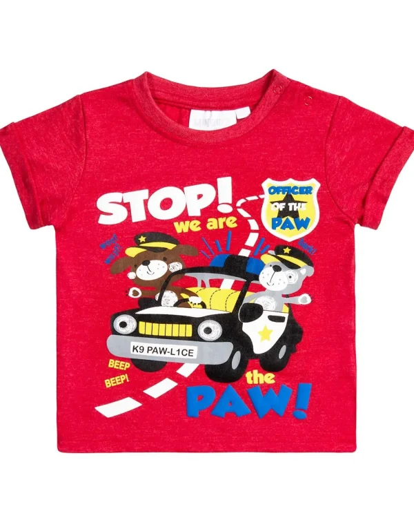 Kids Babytown Baby Red Police Dogs Short Sleeve T-Shirt