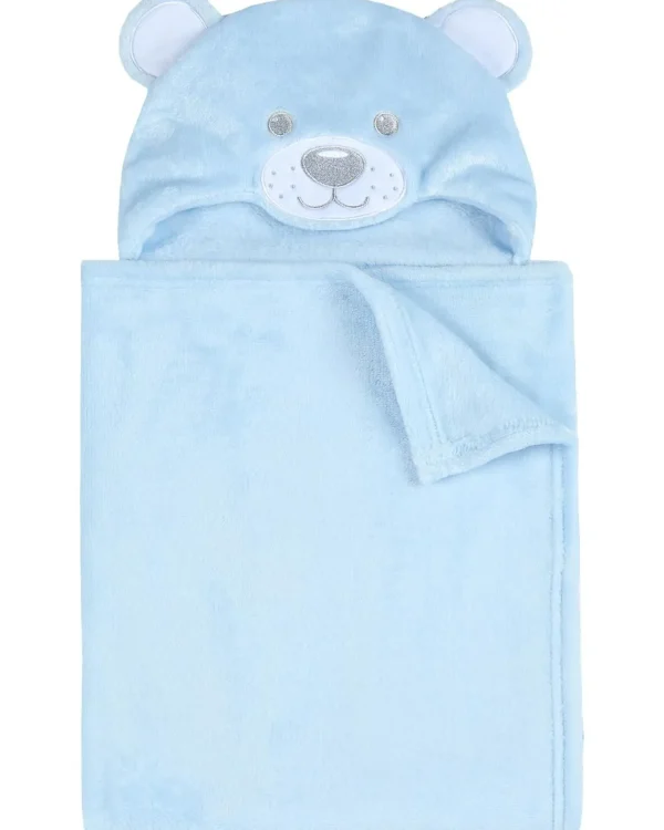Kids Babytown Blue Teddy Bear Hooded Blanket