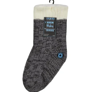 Kids * Boys Chunky Knit Sherpa Lined Slipper Socks - Grey