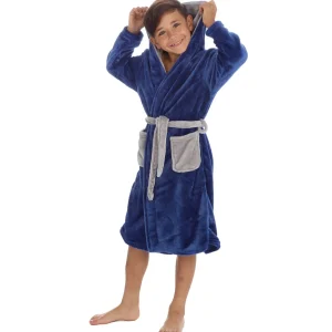 Kids 4Kidz Boys Contrast Hooded Dressing Gown - Ink Blue
