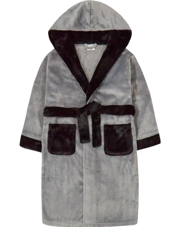 Kids 4Kidz Boys Contrast Hooded Dressing Gown - Grey