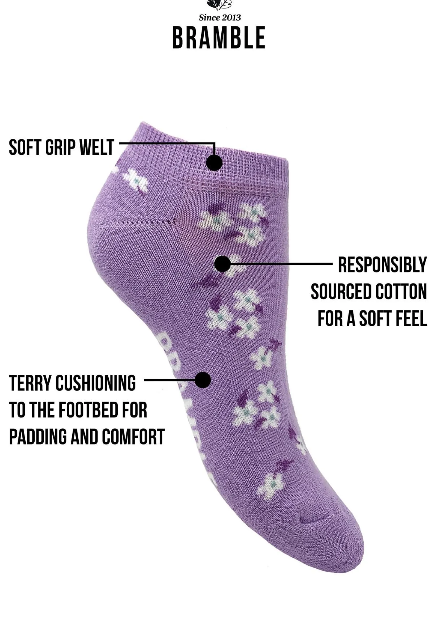 bramble_womens__pack_flor_0.webp Bramble Socks | Womens 3 Pack Floral Trainer Socks
