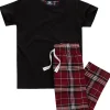 Kids Cargo Bay Boys Check Long Pyjamas - Black/Burgundy