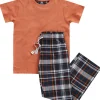 Kids Cargo Bay Boys Check Long Pyjamas - Burnt Orange