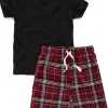 Kids Cargo Bay Boys Check Short Pyjamas - Black/Burgundy