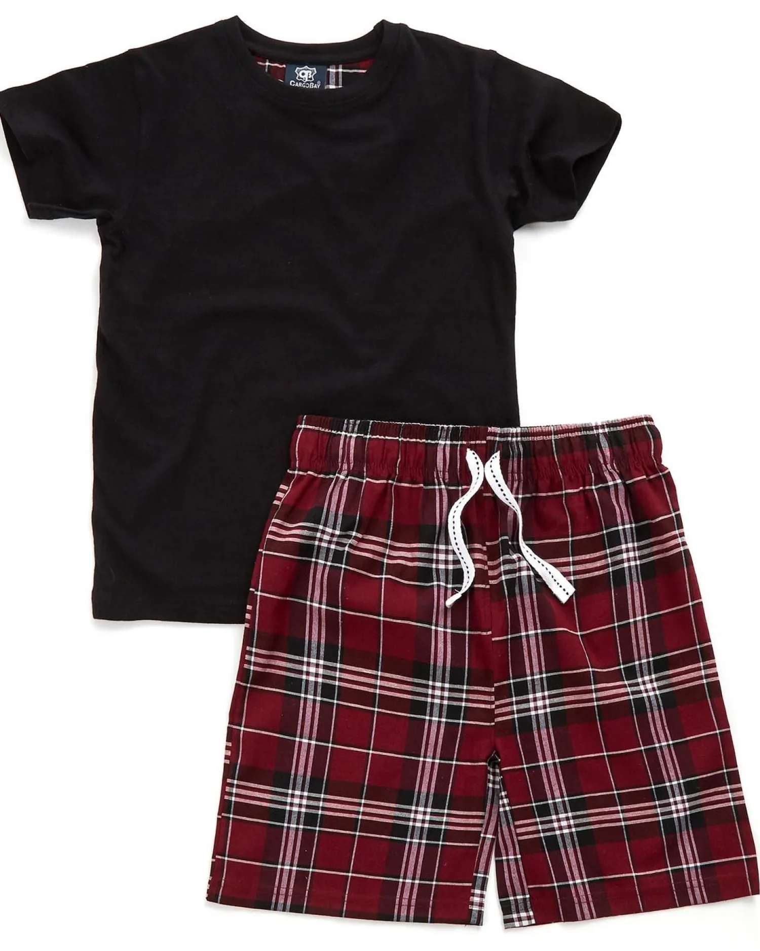 cargo_bay_boys_check_shor_0.webp Kids Cargo Bay Boys Check Short Pyjamas - Black/Burgundy