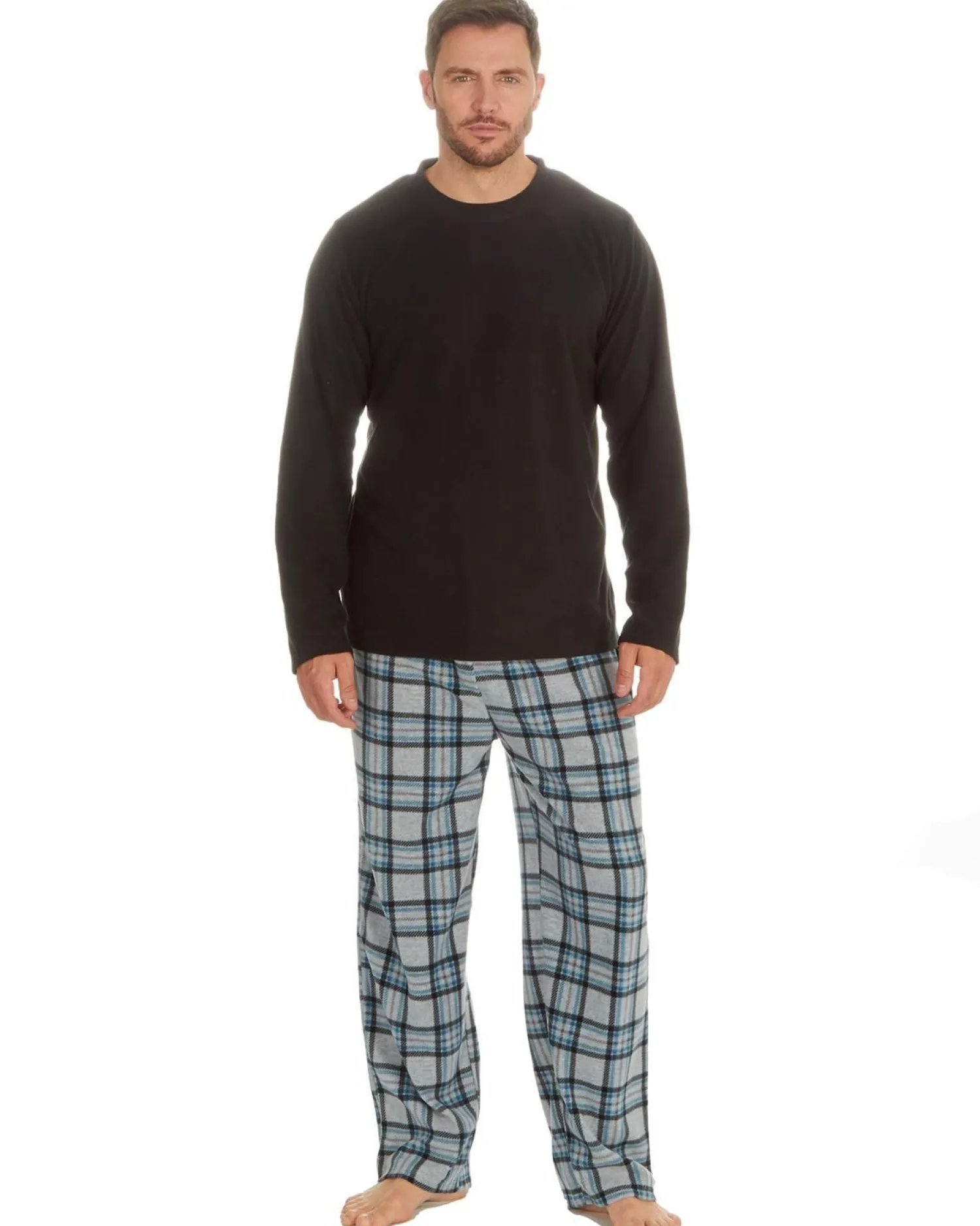 cargo_bay_check_fleece_py_1.webp Men Cargo Bay Check Fleece Pyjamas - Black