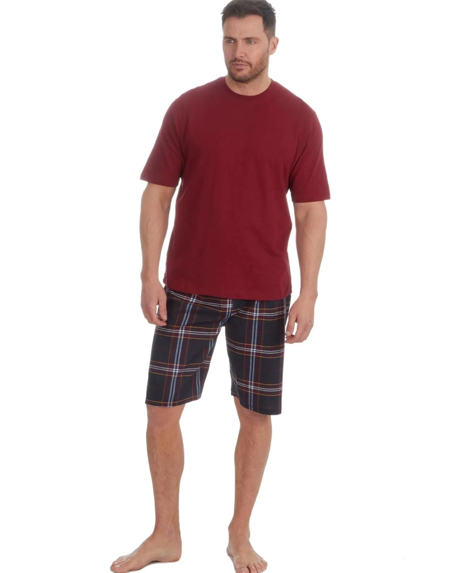 cargo_bay_check_short_pyj_0-3.webp Men Cargo Bay Check Short Pyjamas - Burgundy