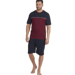 Men Cargo Bay Contrast Short Jersey Pyjamas - Navy/Burgundy