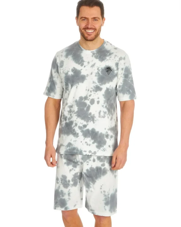 Men Cargo Bay Mens Tie Dye Short Pyjamas - Grey