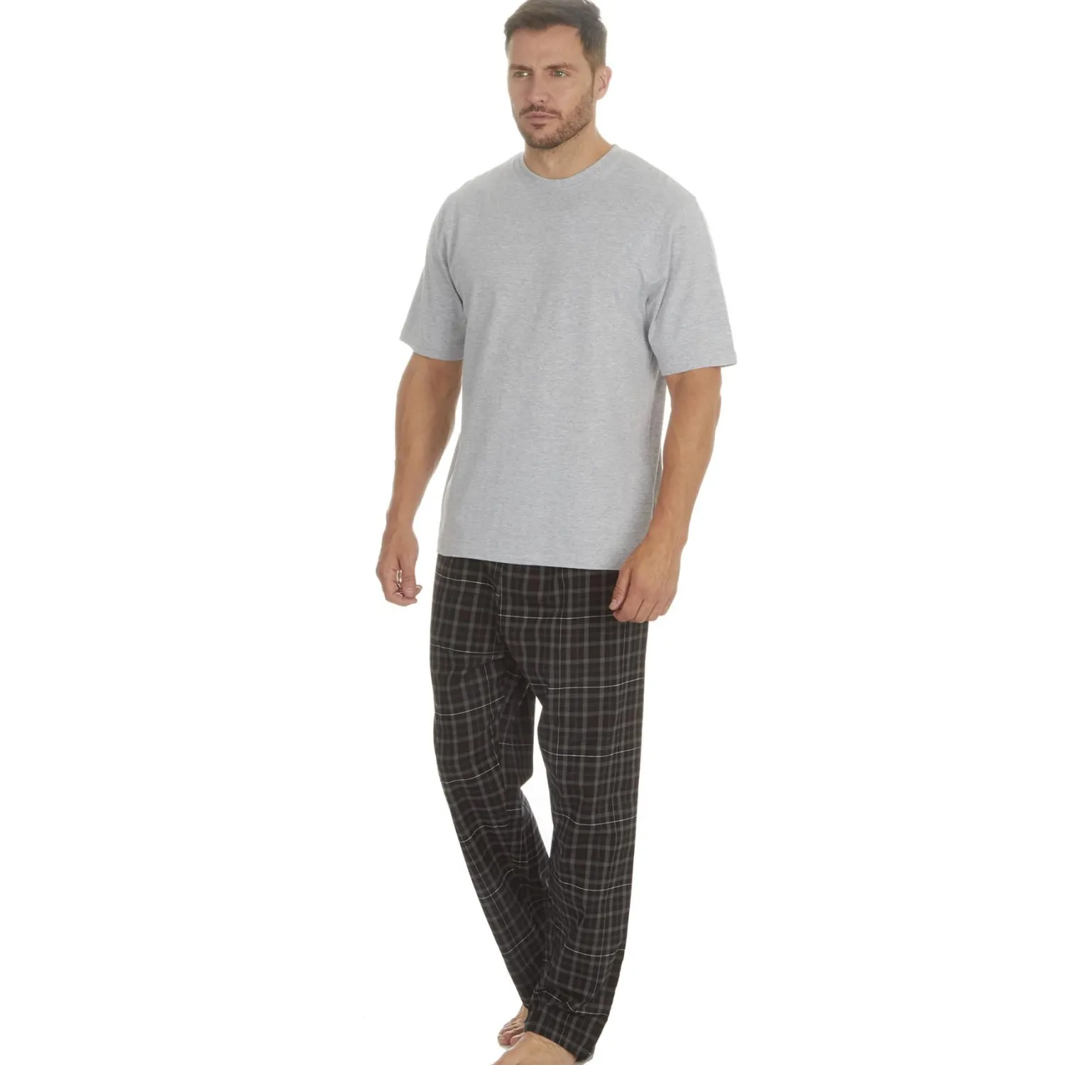 cargo_bay_short_sleeve_ch_0-1.webp Men Cargo Bay Short Sleeve Check Pyjamas - Grey