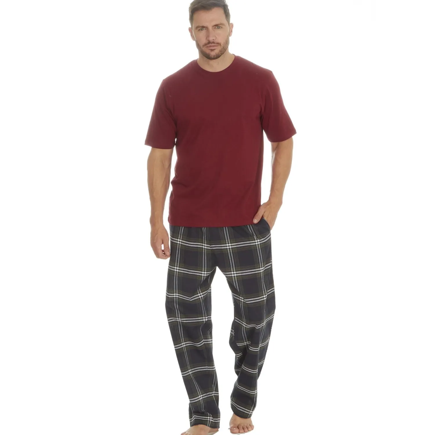 cargo_bay_short_sleeve_ch_1.webp Men Cargo Bay Short Sleeve Check Pyjamas - Burgundy