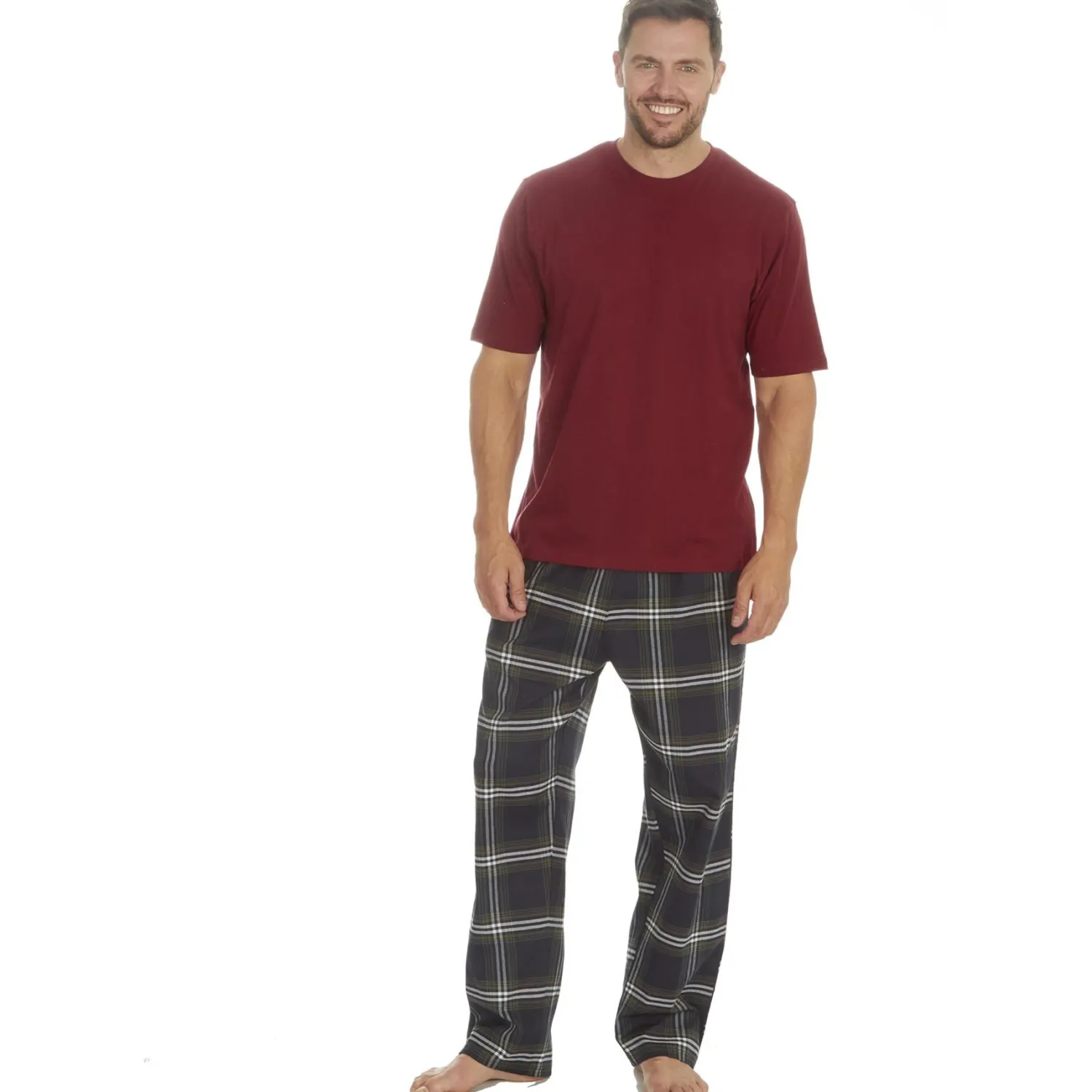 cargo_bay_short_sleeve_ch_2.webp Men Cargo Bay Short Sleeve Check Pyjamas - Burgundy
