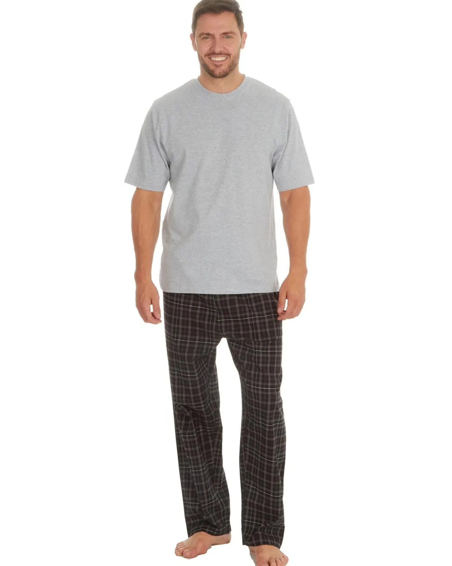 cargo_bay_short_sleeve_ch_3-1.webp Men Cargo Bay Short Sleeve Check Pyjamas - Grey