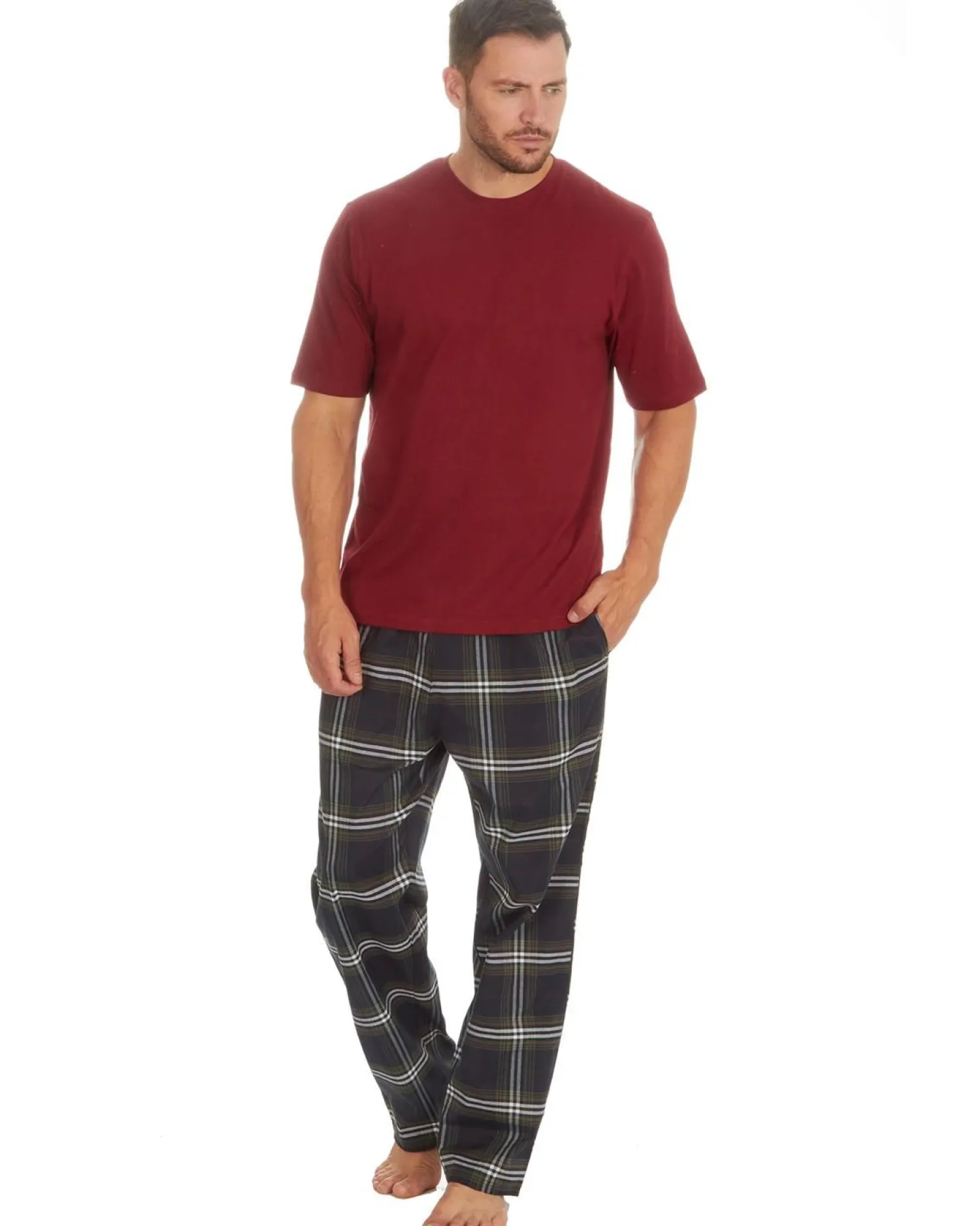 cargo_bay_short_sleeve_ch_3.webp Men Cargo Bay Short Sleeve Check Pyjamas - Burgundy