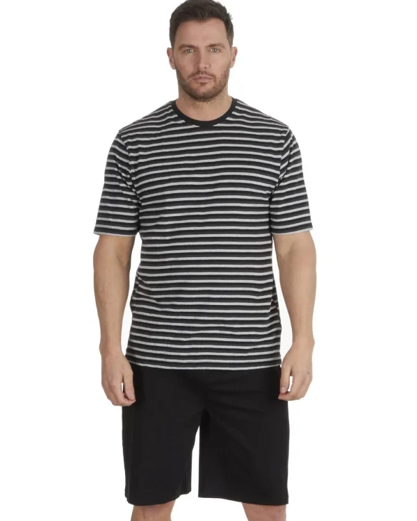 Men Cargo Bay Striped Short Jersey Pyjamas - Grey