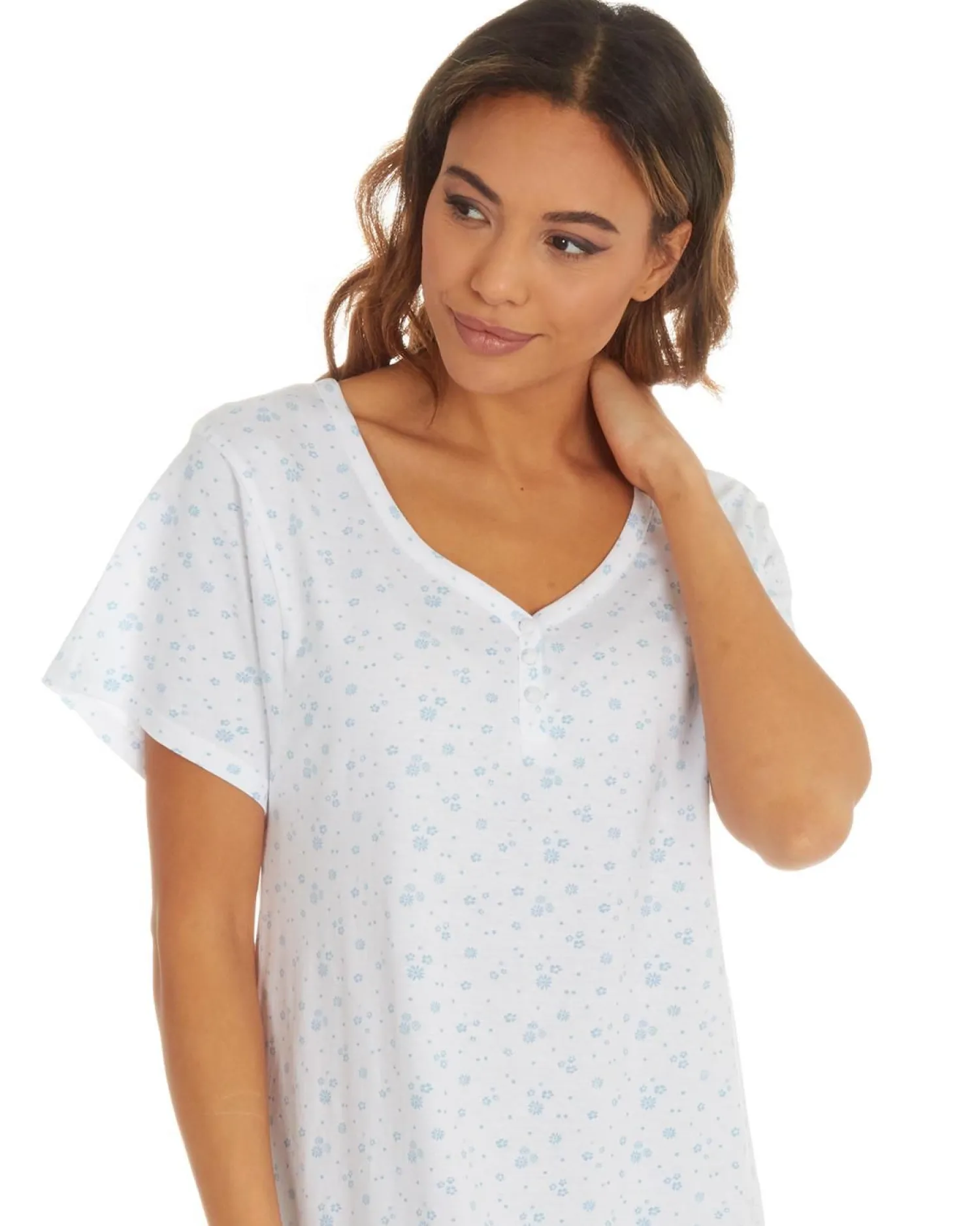 cottonique__jersey_cotton_0-5.webp Cottonique Nighties | 100% Jersey Cotton Short Sleeve Nightie - Blue