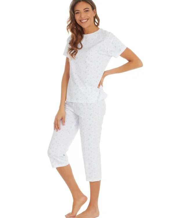Cottonique Pyjamas | 100% Jersey Cotton Cropped Pyjamas - Blue