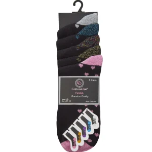 Cottonique Socks | 5 Pack Glitter Heart Cotton Rich Socks