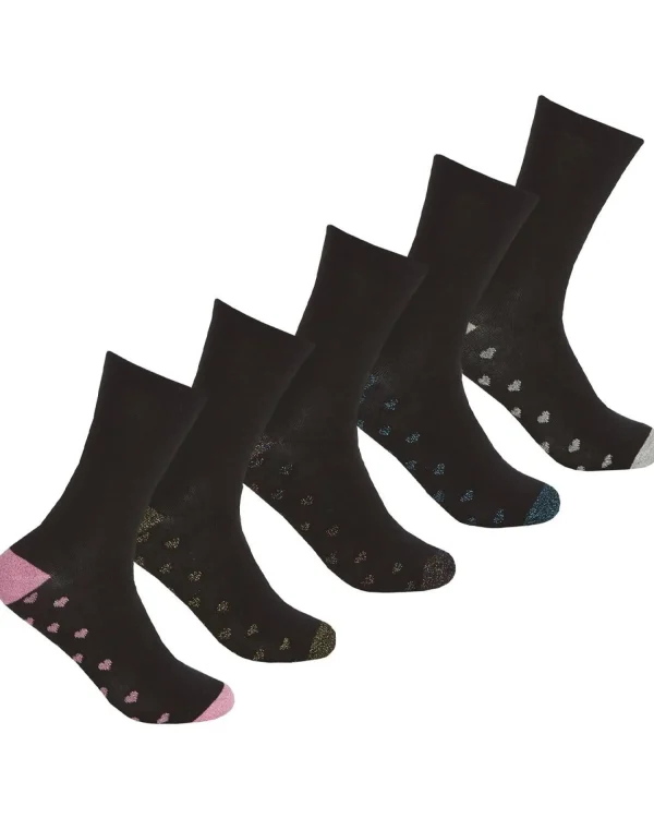 Cottonique Socks | 5 Pack Glitter Heart Cotton Rich Socks
