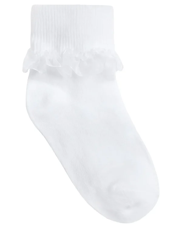 Kids Cottonique 6 Pack Kids Frilly Lace Socks - White