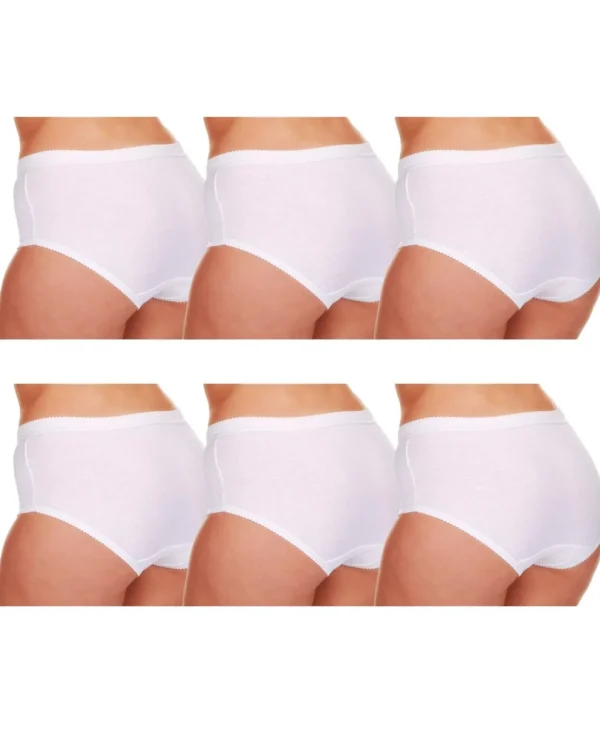 Cottonique Knickers | 6 Pairs 100% Cotton Full Briefs - White