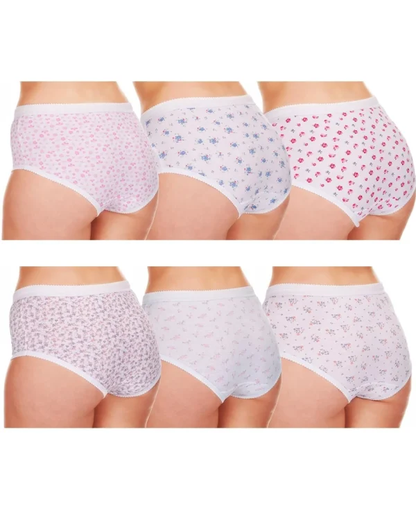 Cottonique Knickers | 6 Pairs 100% Cotton Full Briefs - Floral
