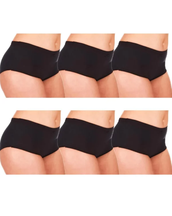 Cottonique Knickers | 6 Pairs 100% Cotton Full Briefs - Black