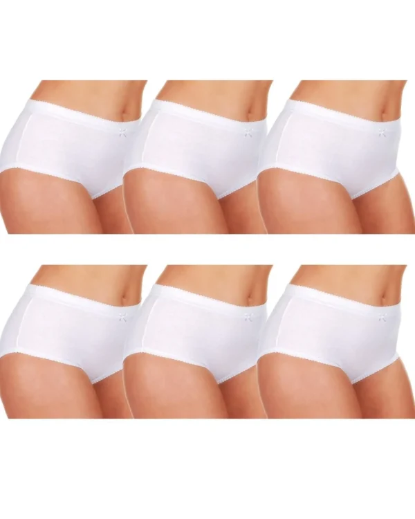 Cottonique Knickers | 6 Pairs 100% Cotton Full Briefs - White