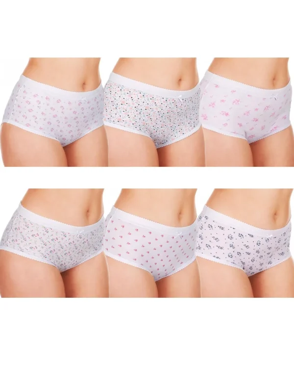 Cottonique Knickers | 6 Pairs 100% Cotton Full Briefs - Floral