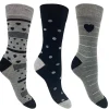 Flexitop Socks | 3 Pack Womens Bamboo Socks - Grey Heart