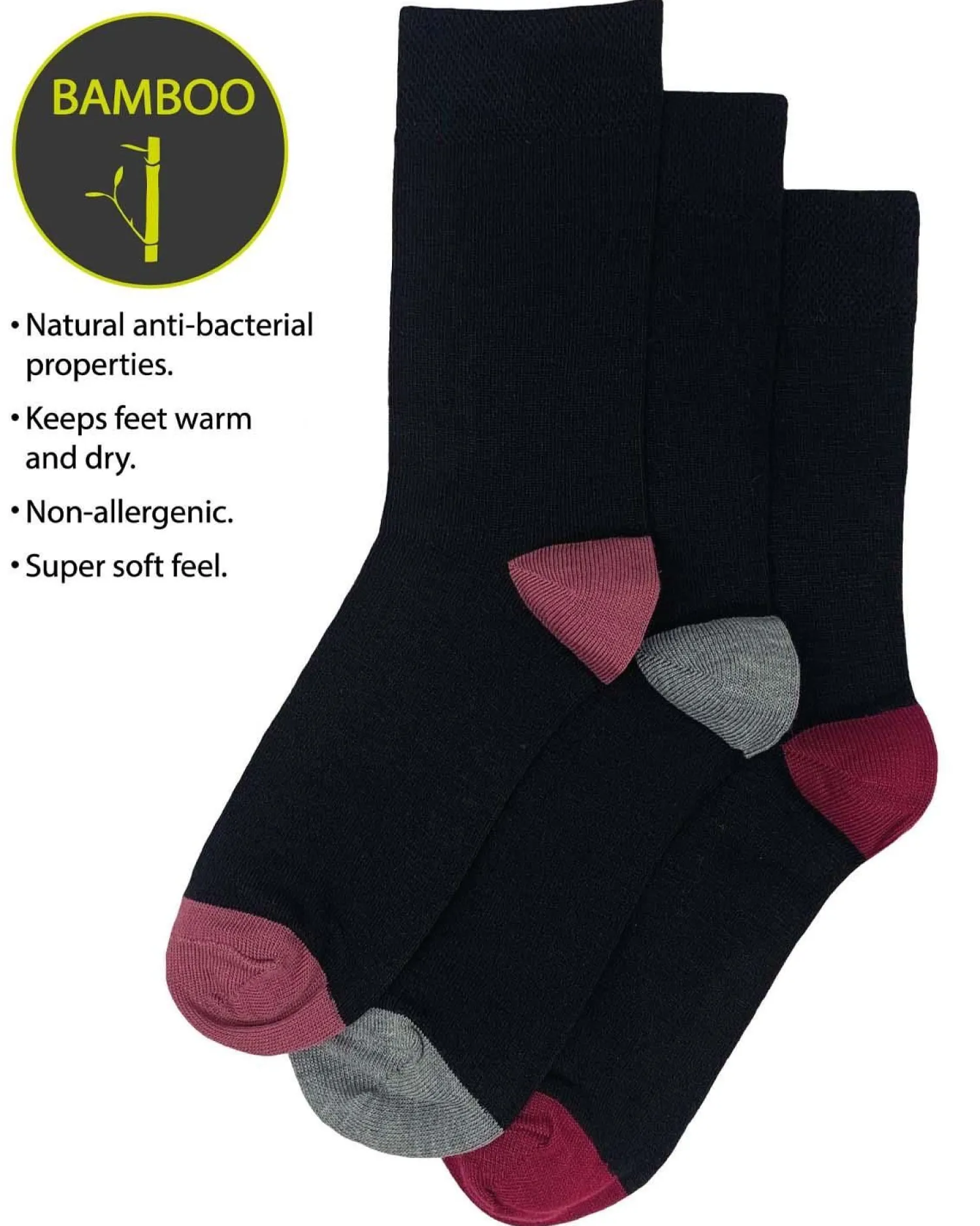 flexitop__pack_womens_bam_1.webp Flexitop Socks | 3 Pack Womens Bamboo Socks - Coloured Heel