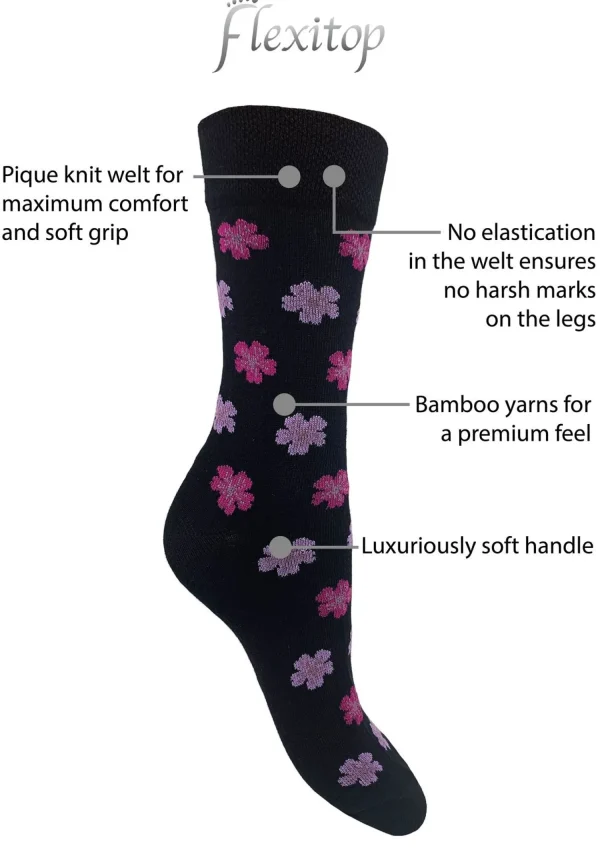 Flexitop Socks | 3 Pack Womens Bamboo Socks - Black Mix