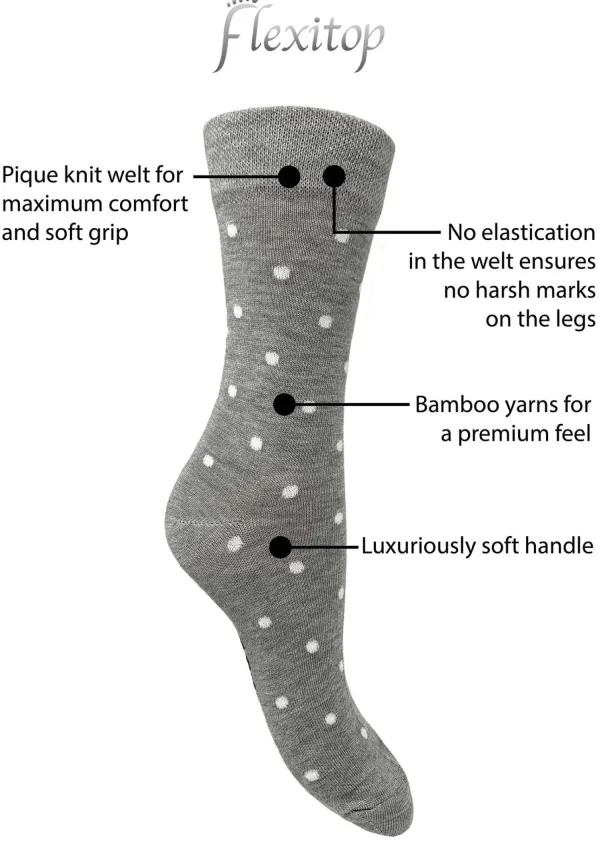 Flexitop Socks | 3 Pack Womens Bamboo Socks - Grey Spot