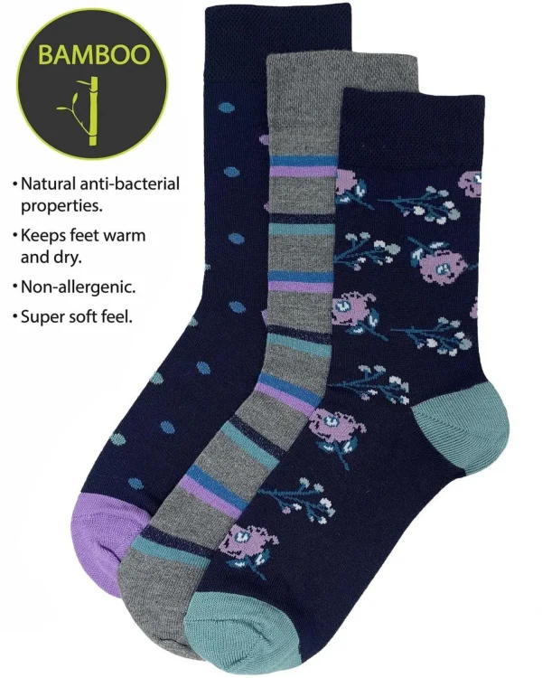 Flexitop Socks | 3 Pack Womens Bamboo Socks - Floral Design