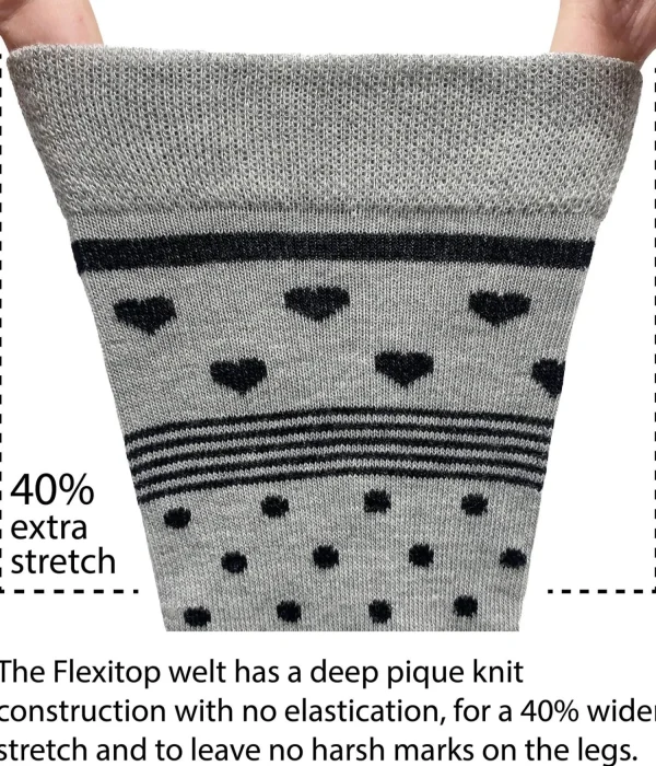 Flexitop Socks | 3 Pack Womens Bamboo Socks - Grey Heart