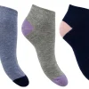 Flexitop Socks | 5 Pack Womens Cotton Rich Trainer Socks - Grey/Blue