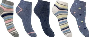 Flexitop Socks | 5 Pack Womens Cotton Rich Trainer Socks - Spots & Stripes
