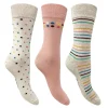 Flexitop Socks | 3 Pack Womens Cotton Rich Socks - Cream Spots & Stripes