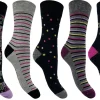 Flexitop Socks | 5 Pack Womens Cotton Rich Socks - Black Floral