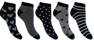 Flexitop Socks | 5 Pack Womens Cotton Rich Trainer Socks - Black Heart