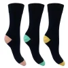 Flexitop Socks | 3 Pack Womens Cotton Rich Socks - Bright Heel & Toe