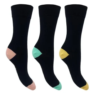 Flexitop Socks | 3 Pack Womens Cotton Rich Socks - Bright Heel & Toe
