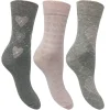 Flexitop Socks | 3 Pack Womens Cotton Rich Socks - Pink/Grey Heart