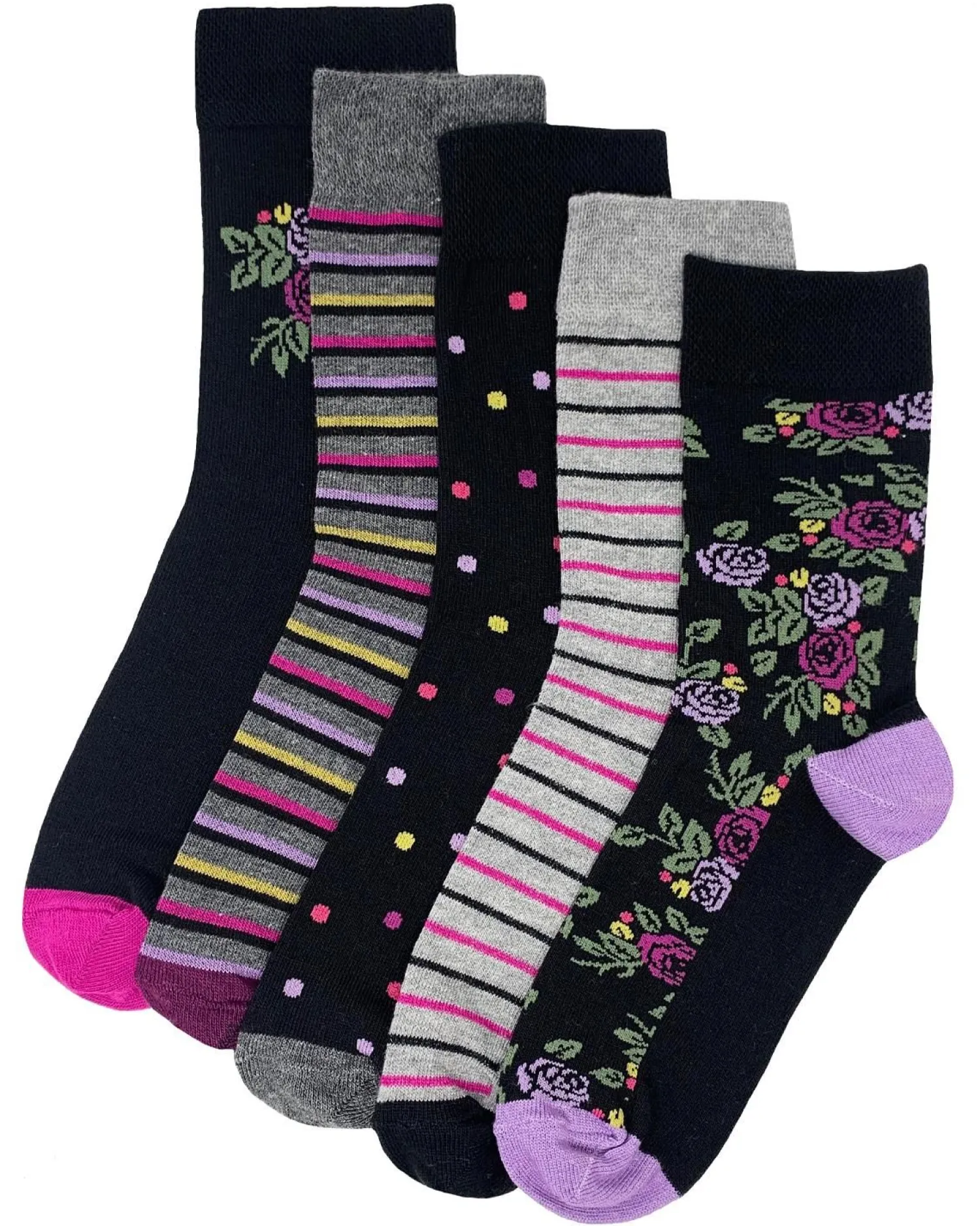 flexitop__pack_womens_cot_1-14.webp Flexitop Socks | 5 Pack Womens Cotton Rich Socks - Black Floral