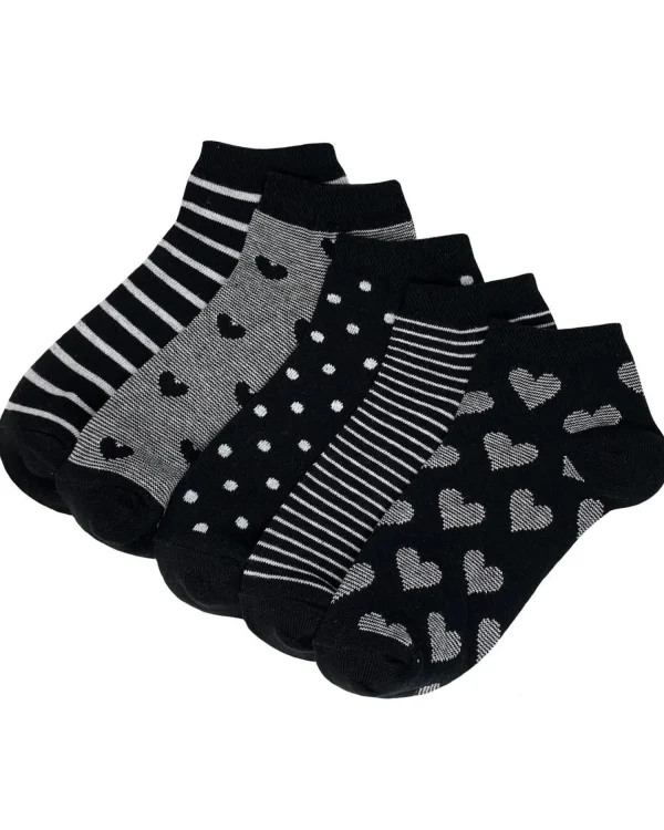 Flexitop Socks | 5 Pack Womens Cotton Rich Trainer Socks - Black Heart
