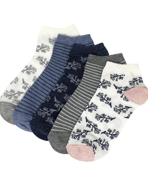 Flexitop Socks | 5 Pack Womens Cotton Rich Trainer Socks - Floral Stripe