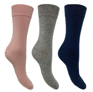 Flexitop Socks | 3 Pack Womens Cotton Rich Socks - Pink/Navy/Grey