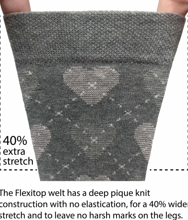 Flexitop Socks | 3 Pack Womens Cotton Rich Socks - Pink/Grey Heart